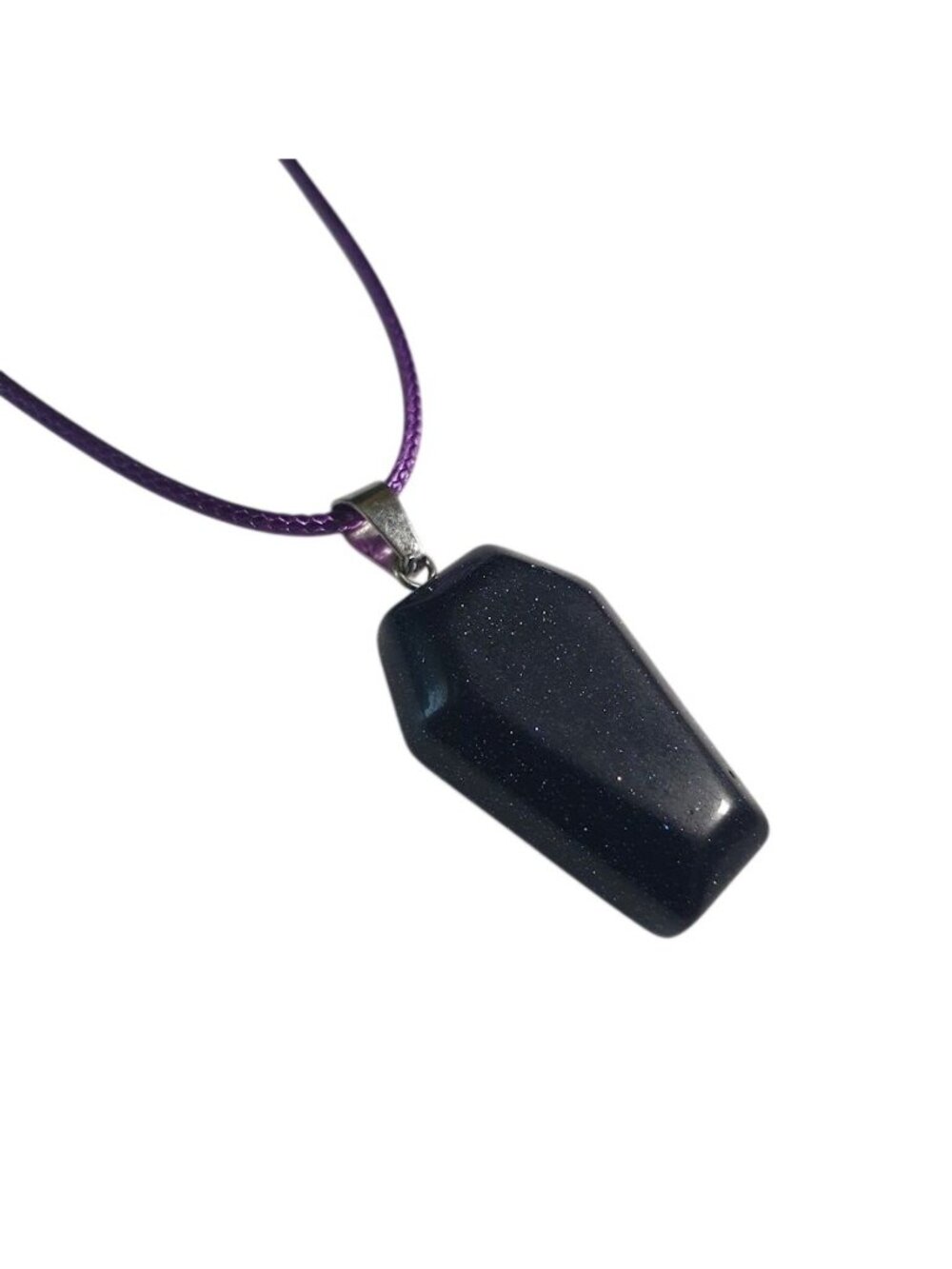 Purple Sparkle Casket Coffin Pendant Necklace Cord Adjustable Goth Jewelry Gift